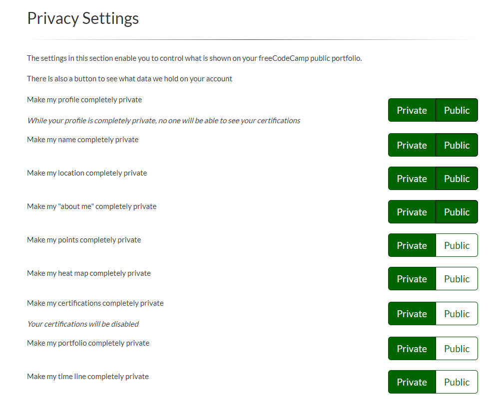 Privacy Settings Buttons not working · Issue 17435 · freeCodeCamp