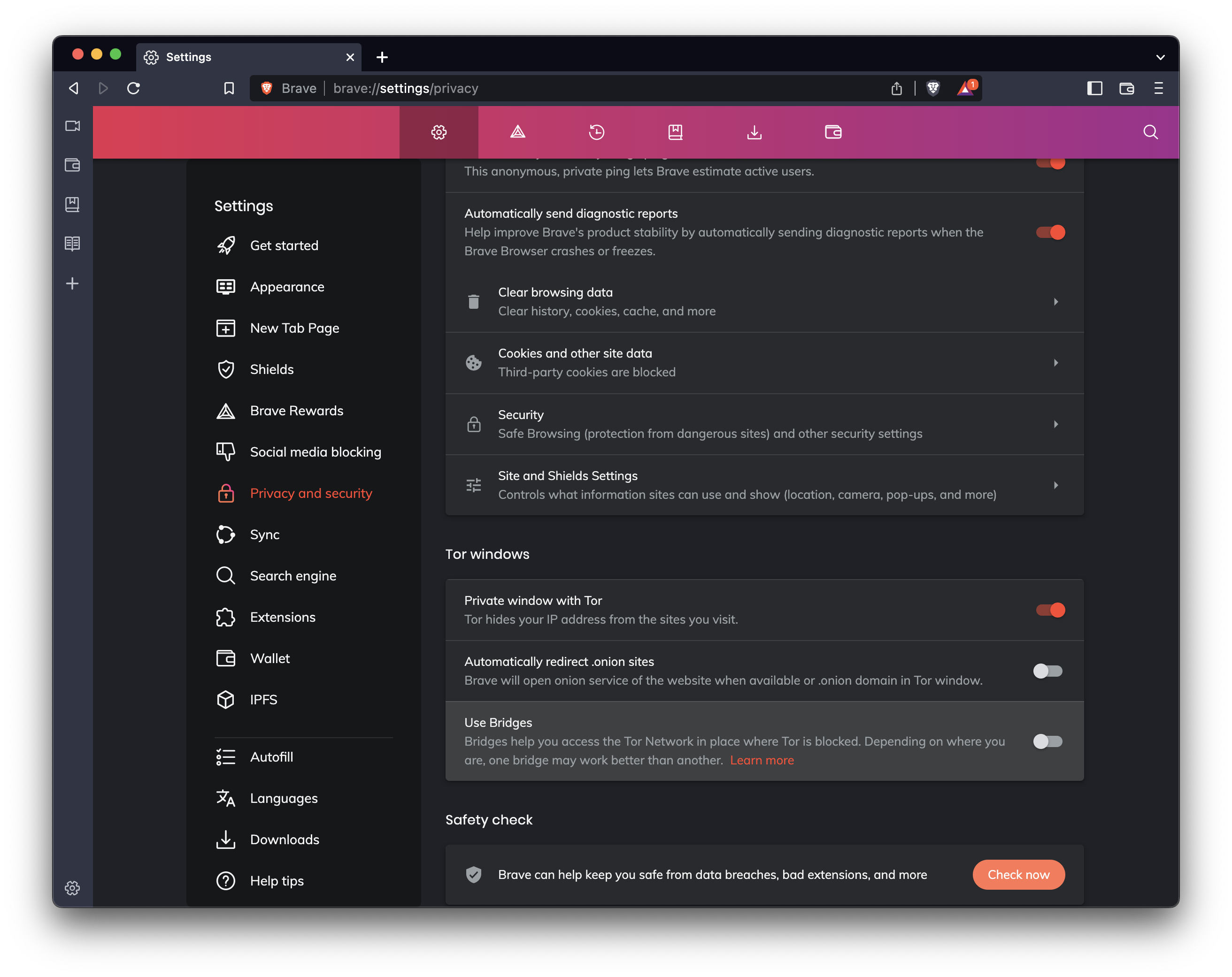 Pluralize place In The Use Bridges Section Of brave settings 