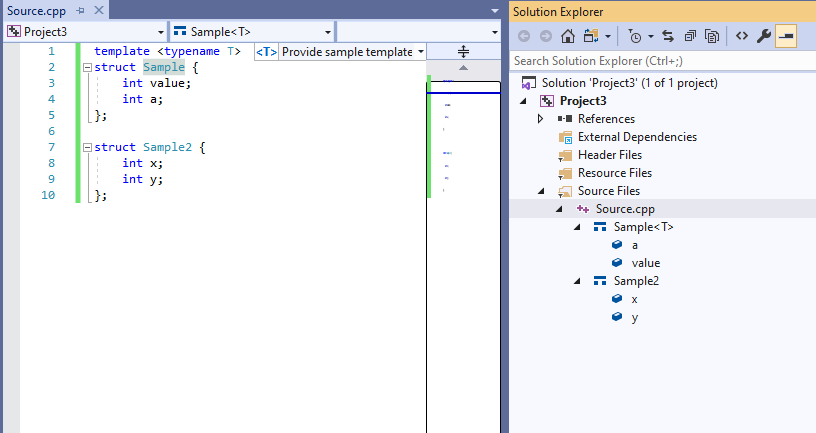 Template class cannot be displayed as a tree view in the outline ...