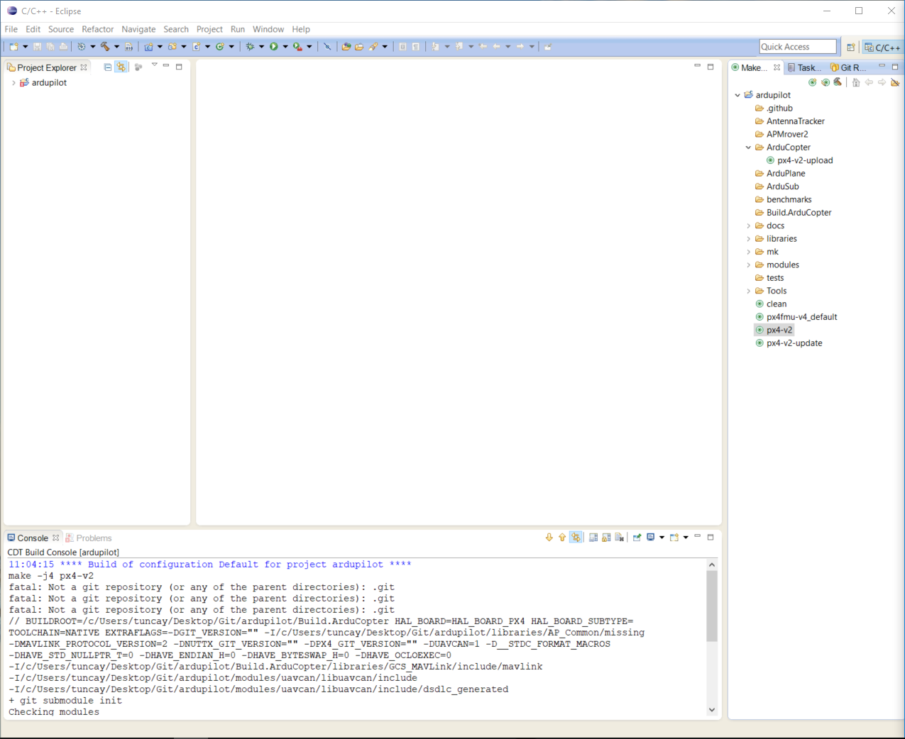 Pixhawk Eclipse : fatal Not a git repository · Issue #1227 · ArduPilot ...