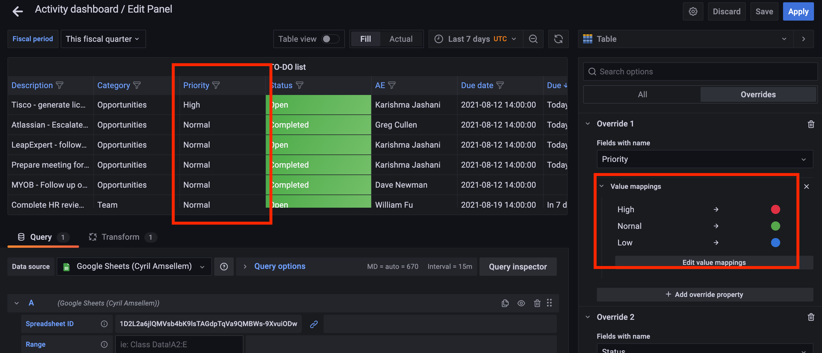 New Table panel Text color is ignored when using override option for