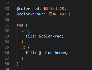 Color decorator not showing when a LESS variable is assigned to a ...