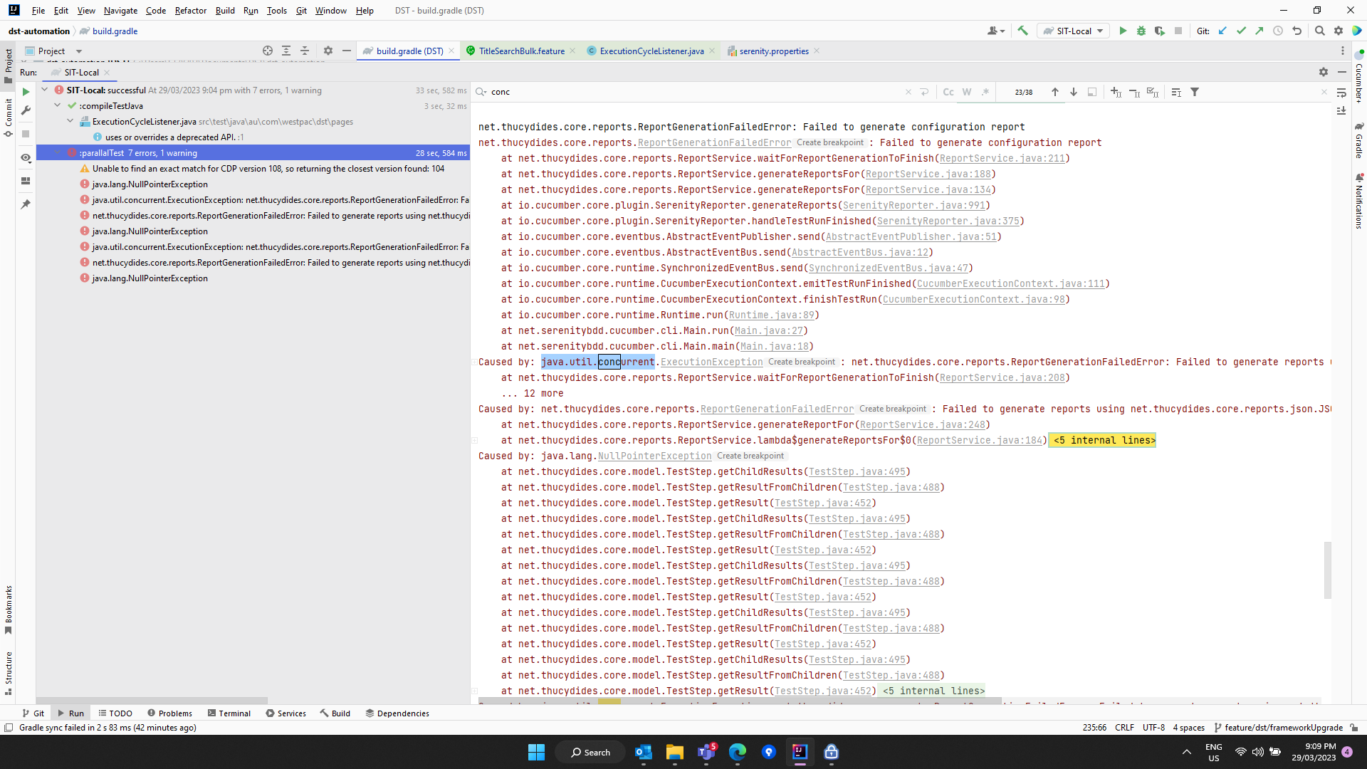 Failed to generate report for Test Summary Report java.util