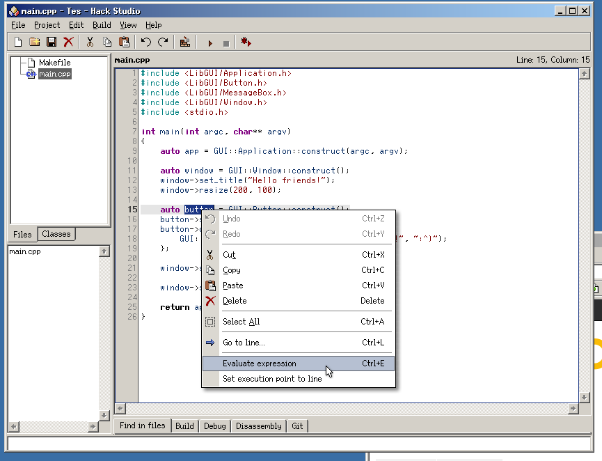 HackStudio: Debugger context menu items should be disabled when not ...