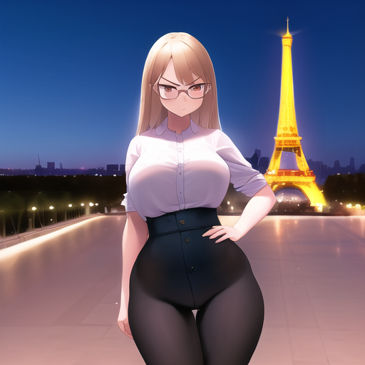 08712-1234474942-1girl at night half-rim glasses angry frown detailed background in front of the Eiffel Tower wide hips highres HD 4k0r6y8_kr