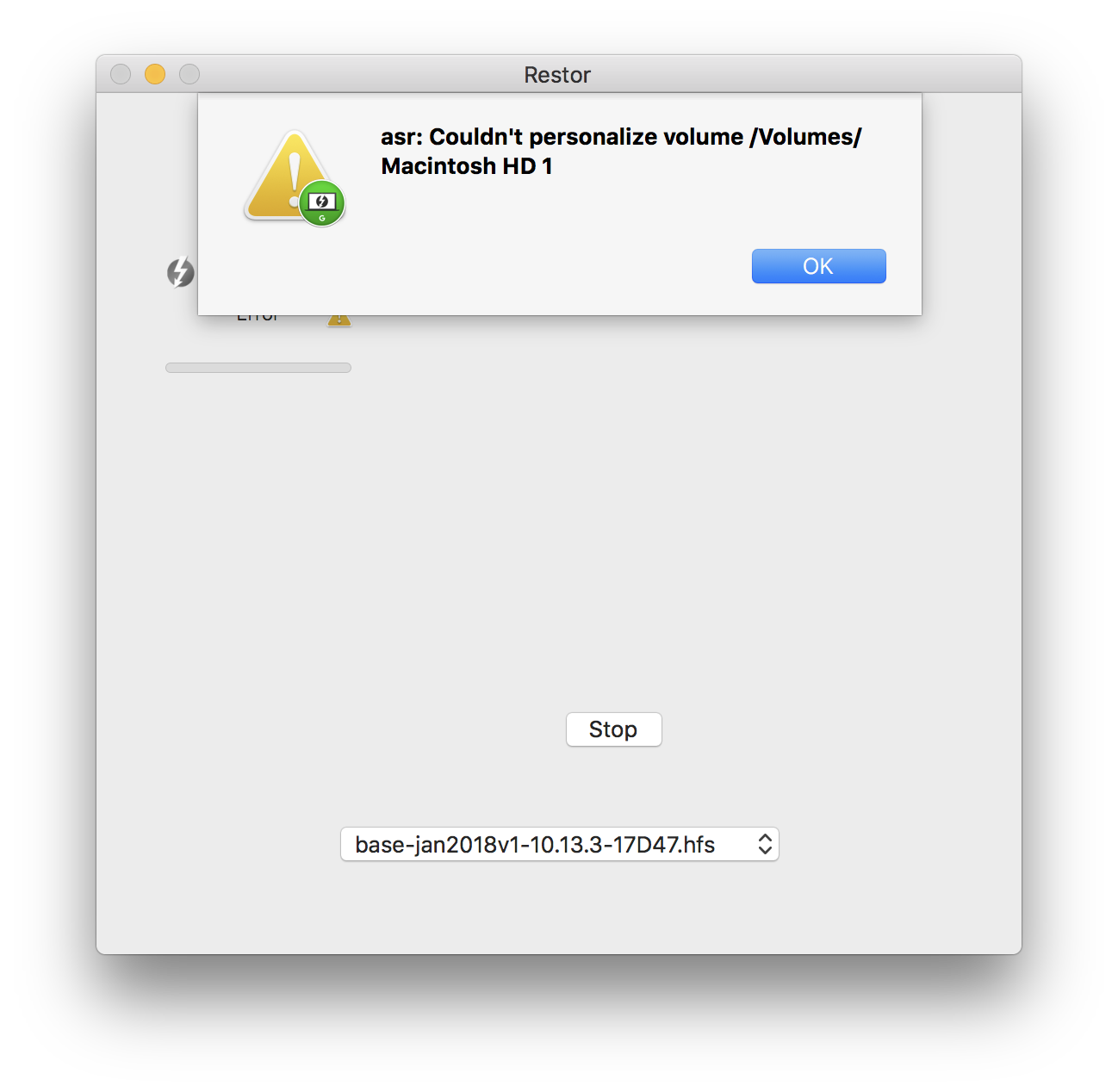 error handling 10.13.3 asr warning behavior shows as error? · Issue