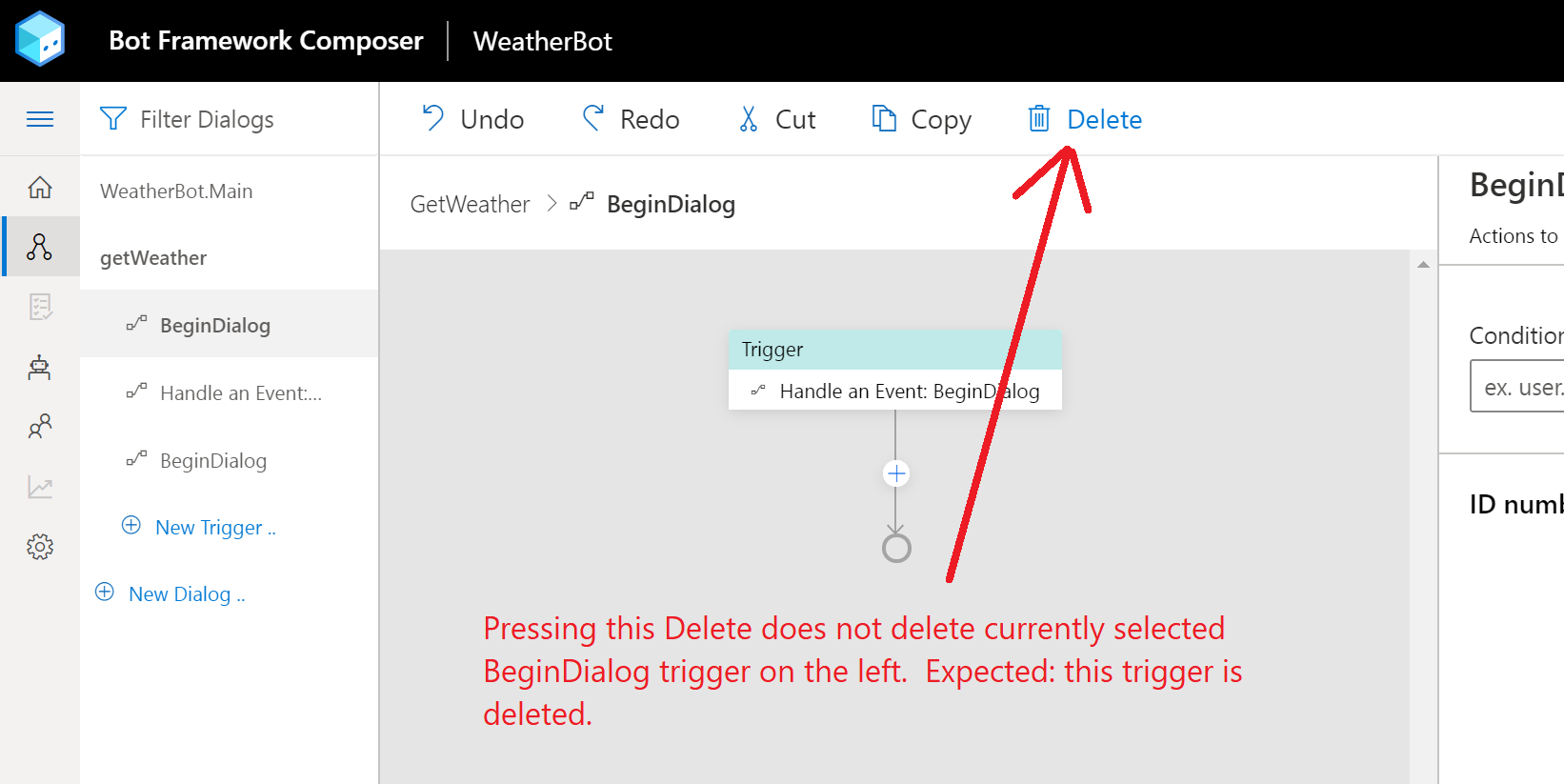 Pressing Delete button at the top of dialog trigger button does not ...