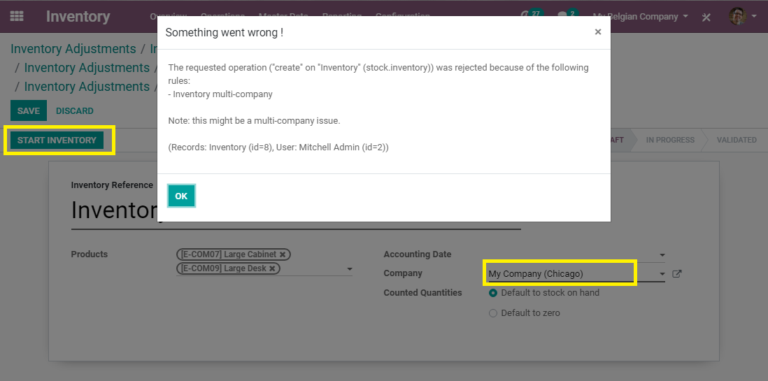 Multicompany error when doing an inventory adjustment · Issue #39785 ...
