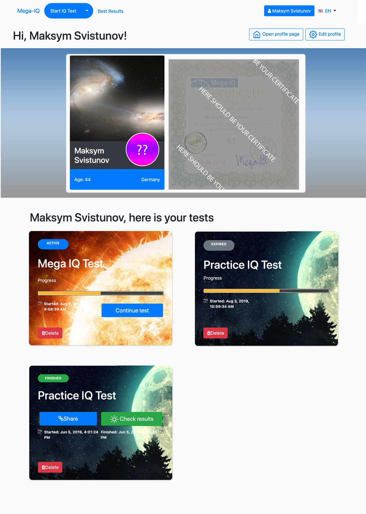 User home UX/UI, private page · Issue #6 · maxsv0/mega-iq-ui · GitHub