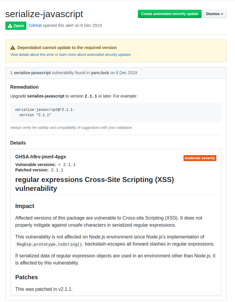 serialize-javascriptの脆弱性対応（yarn.lock) · Issue #49 · tanoshi-works ...