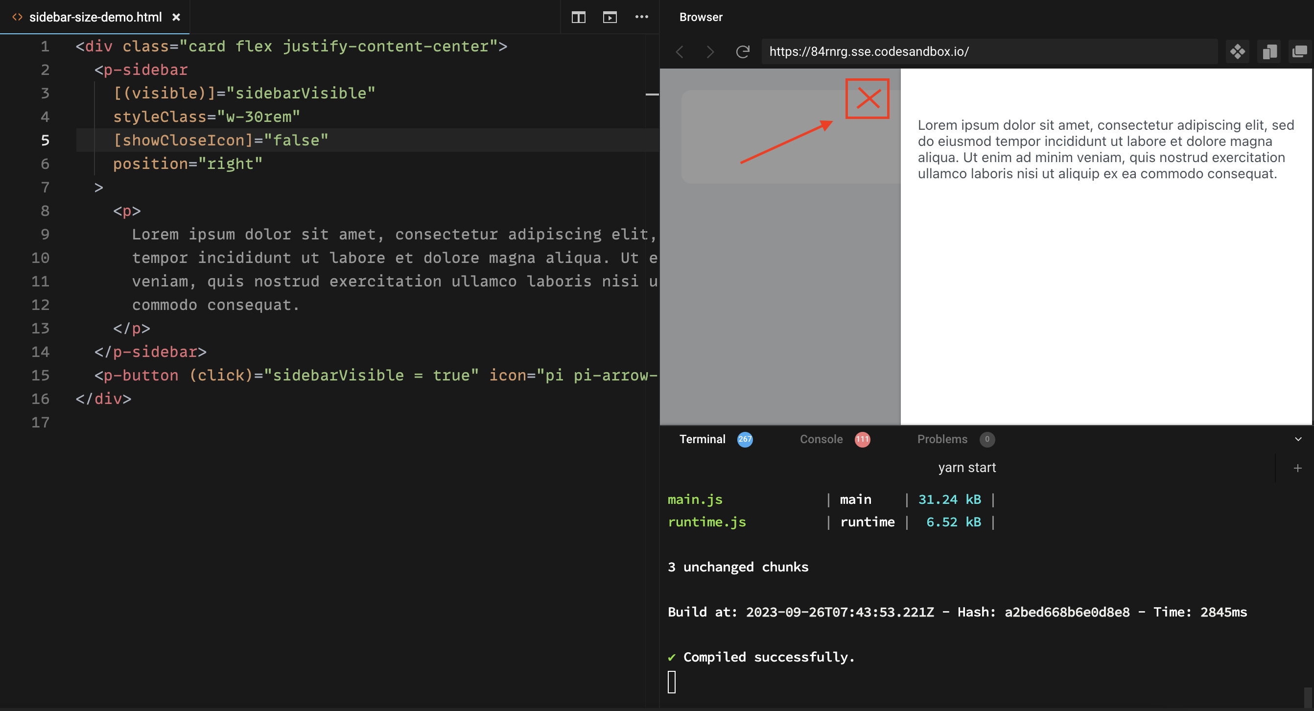 Sidebar custom or predefined close button position · Issue 13741