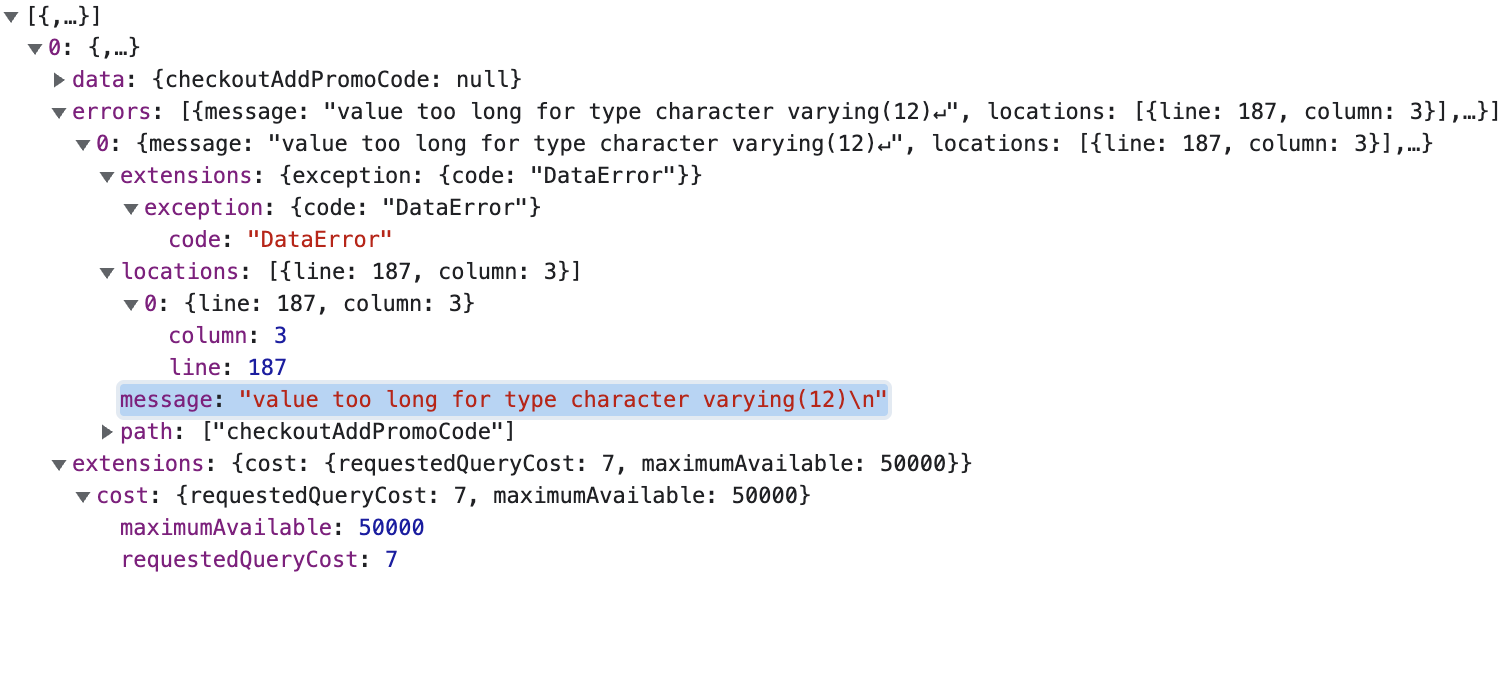 Discount with more than 12 chars get error value too long for type