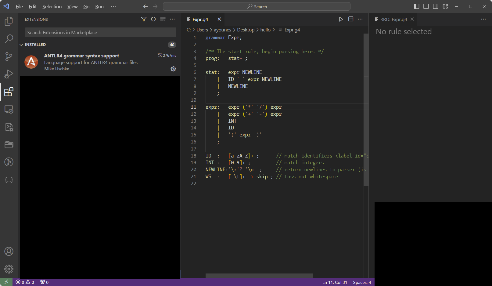 No rule selected · Issue #229 · mike-lischke/vscode-antlr4 · GitHub