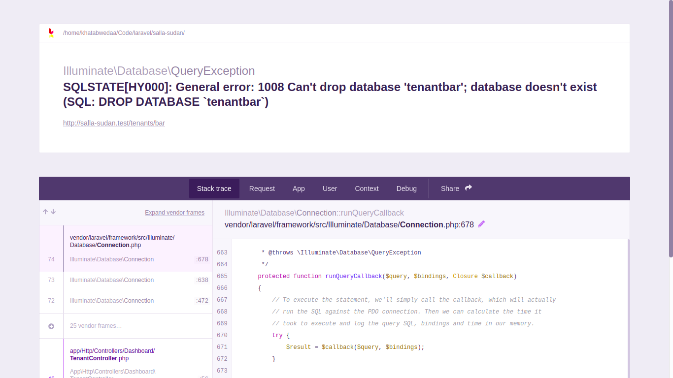 When deleting a tenant with a single database throws an exception · Issue 596 · archtechx