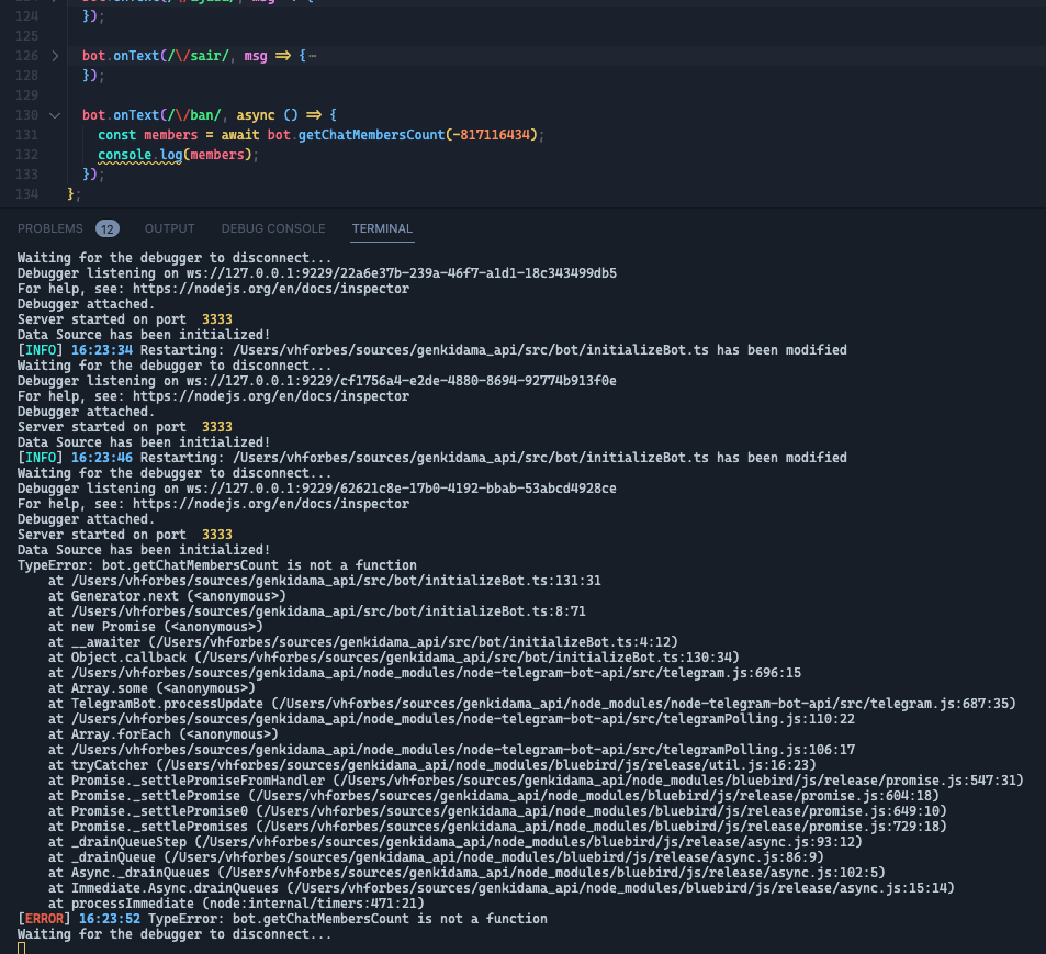 TypeError Bot getChatMembersCount Is Not A Function Issue 1049 