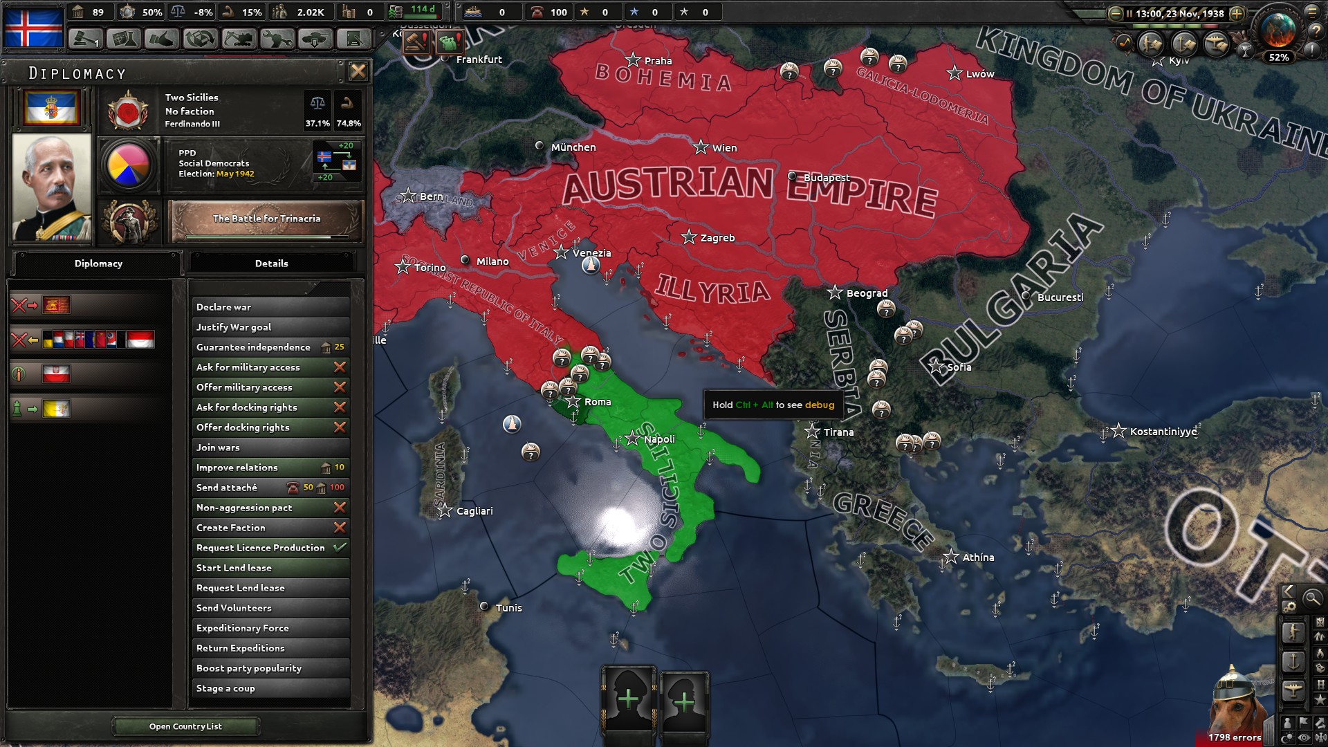 SIC/ITA Sicily joins Legionnaire Italy against Austria when answering the call to arms against