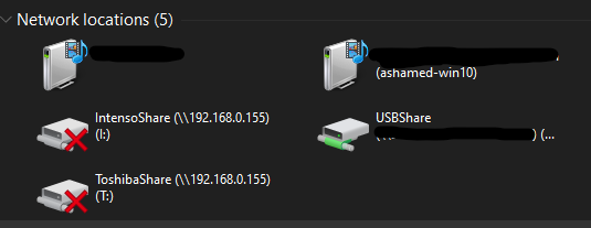Network drives listed in the Explorer