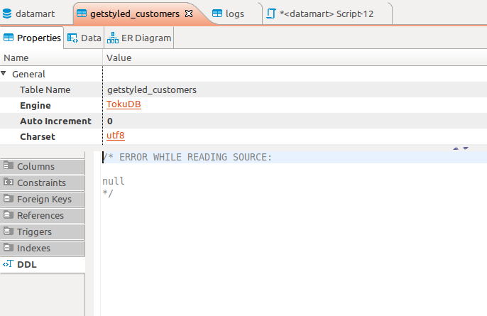 Bug: create table in a db fails if I change the active database before ...