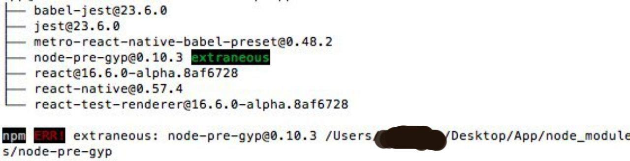 Always getting extraneous error on node-pre-gyp library when init new ...