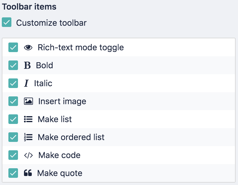 Rich Text / Markdown - Customise Toolbar Options (Bug) · Issue #61 ...