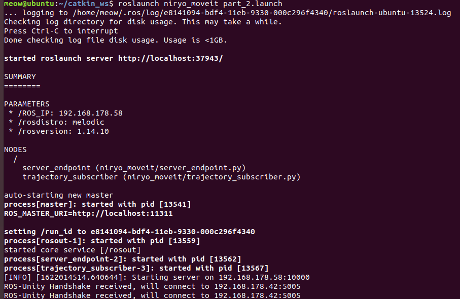 No Message published after Starting server on 192.168.178.58:10000 ROS ...