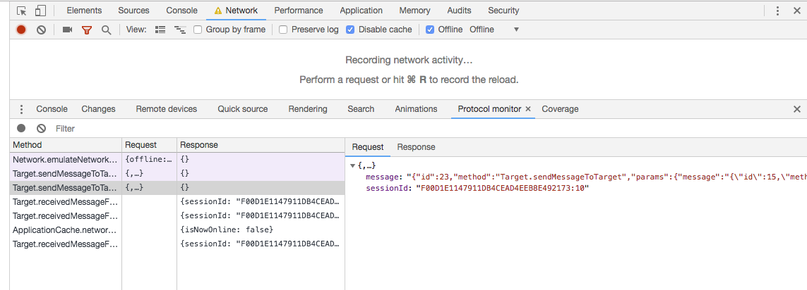 Setting offline=true via Network.emulateNetworkConditions does not stop ...