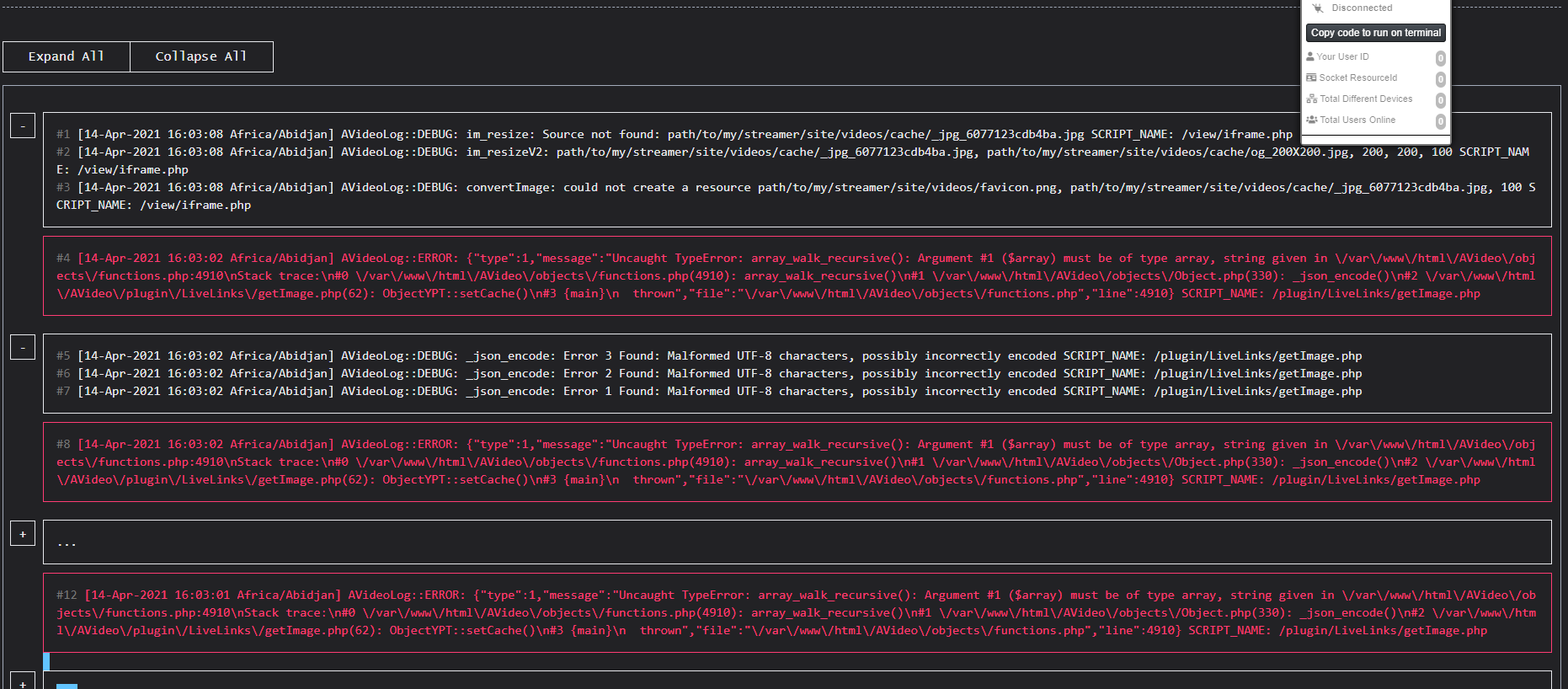 errors in the log · Issue #4942 · WWBN/AVideo · GitHub