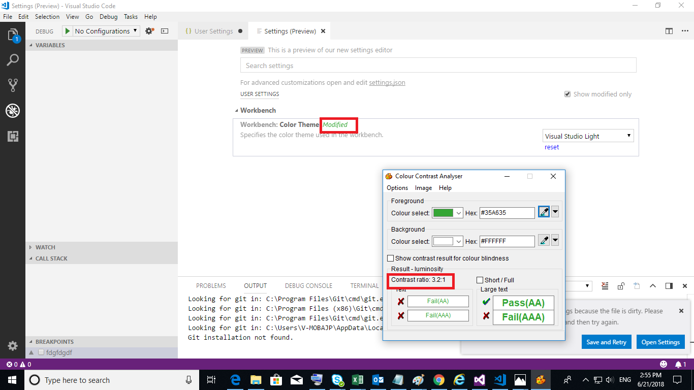 Settings "modified" text does not meet color contrast ratio · Issue ...