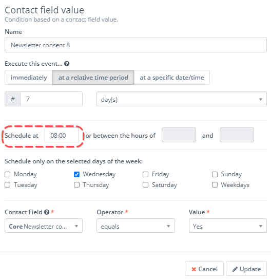Incorrect running of the campaign condition UTC time zone · Issue
