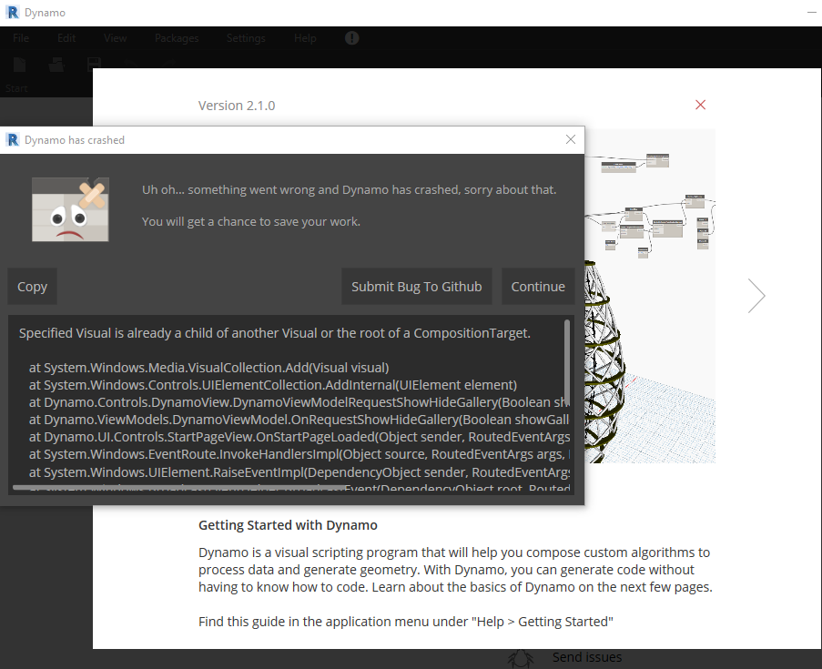 Switching to Remote Session Crashing Dynamo on Browsing Getting Started ...