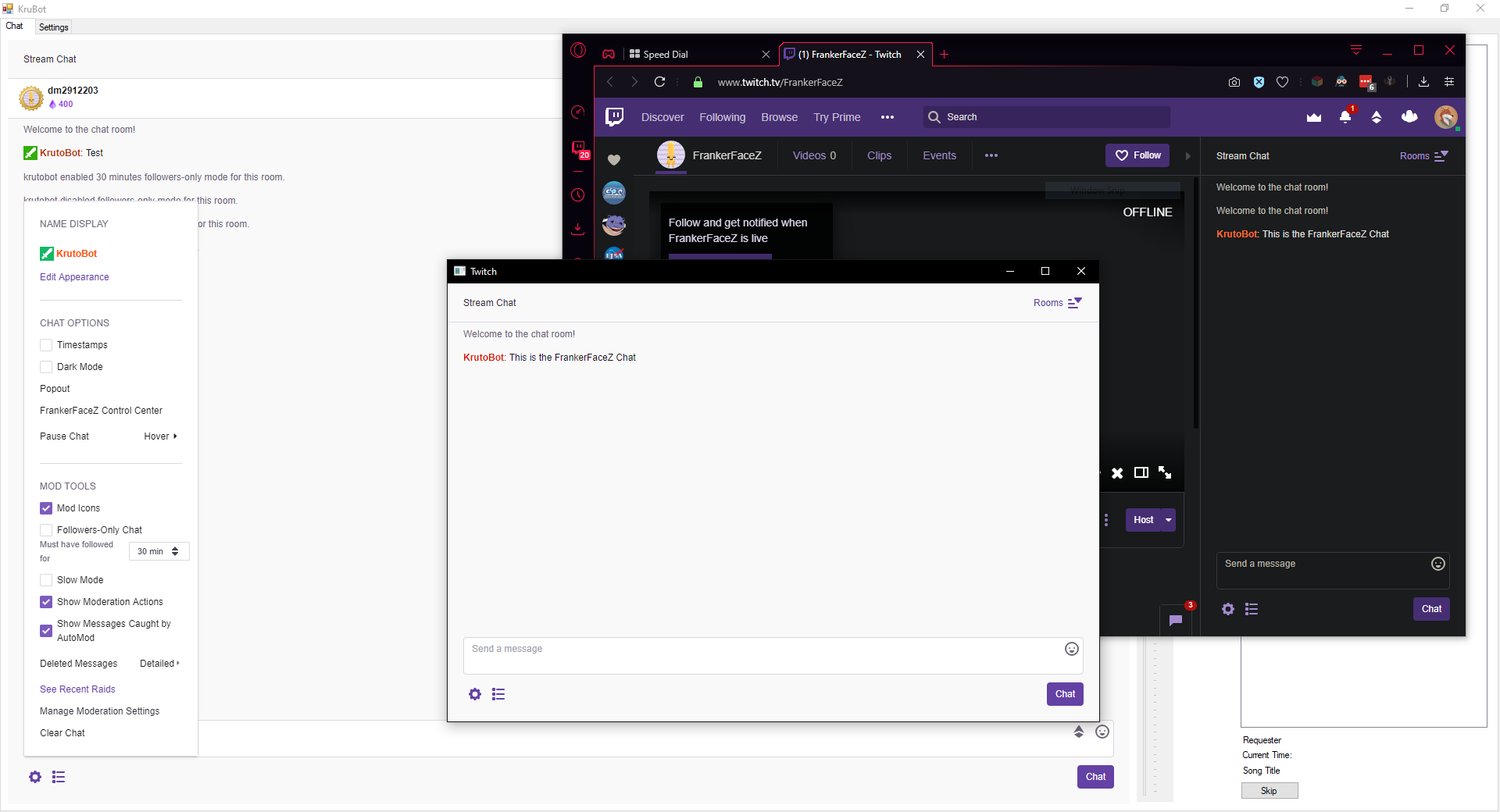 Opening the FrankerFaceZ Control Center in an Embedded Browser instead