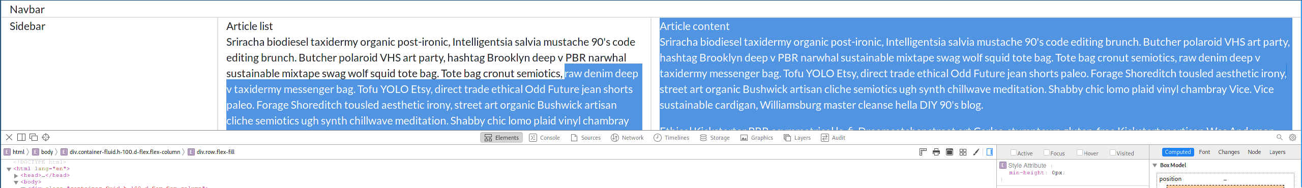 Flex elements not behaving as expected, to fill page or overflow scroll ...