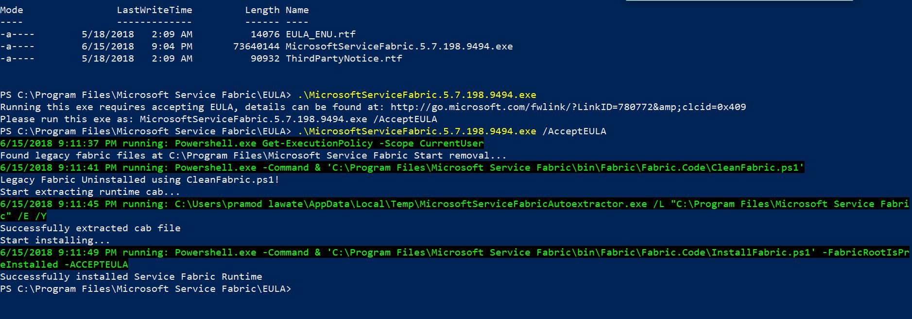 Install Error How to install Service Fabric Runtime Version 5.7? · Issue 439 · microsoft