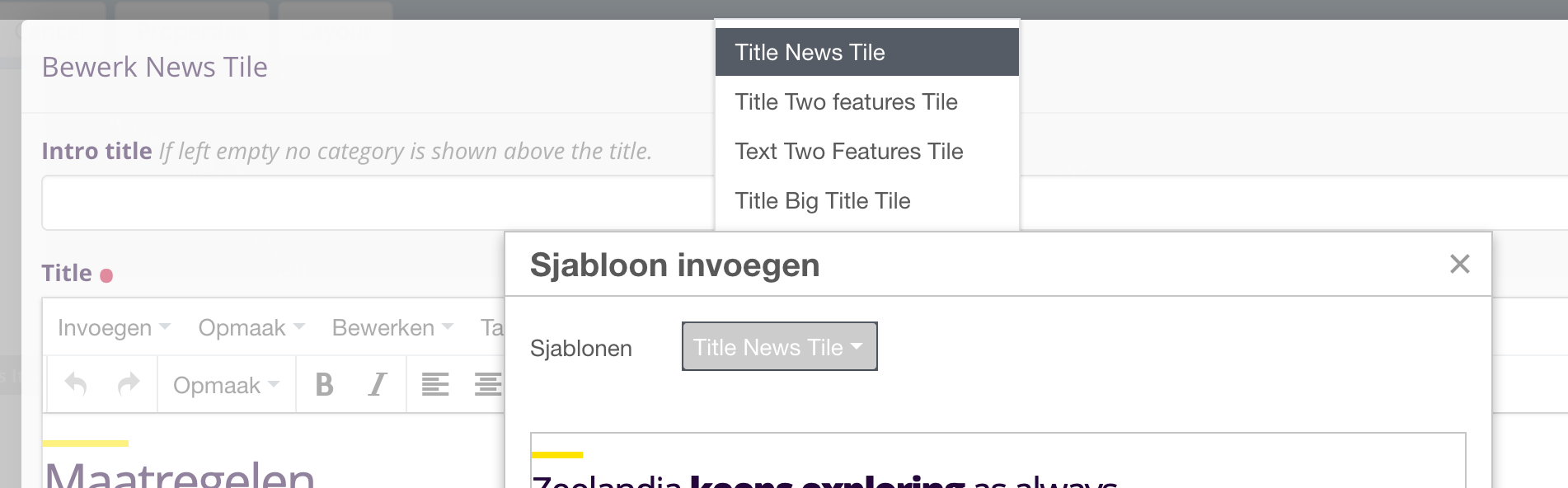 tinymce template plugin modal dropdown