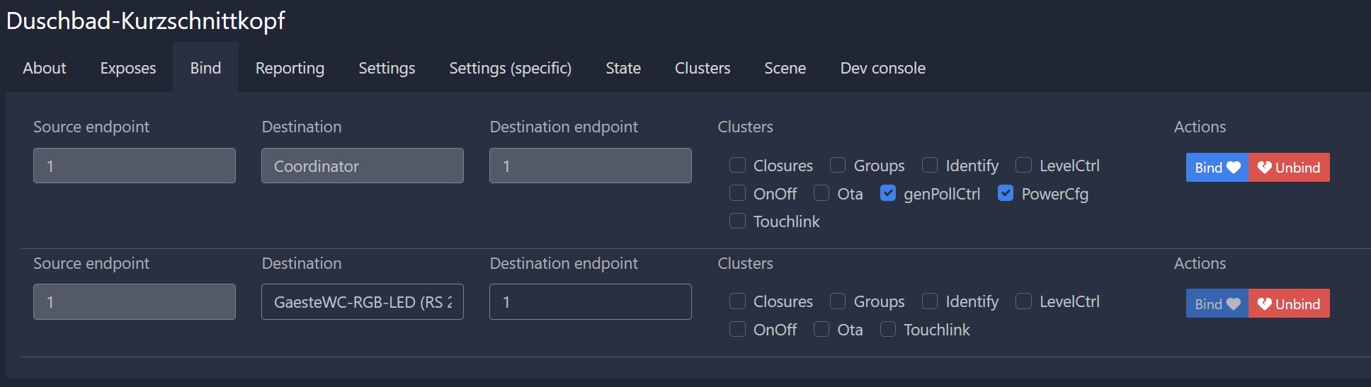 Ikea shortcut button (3 scenes) / bind in general via the web interface ...