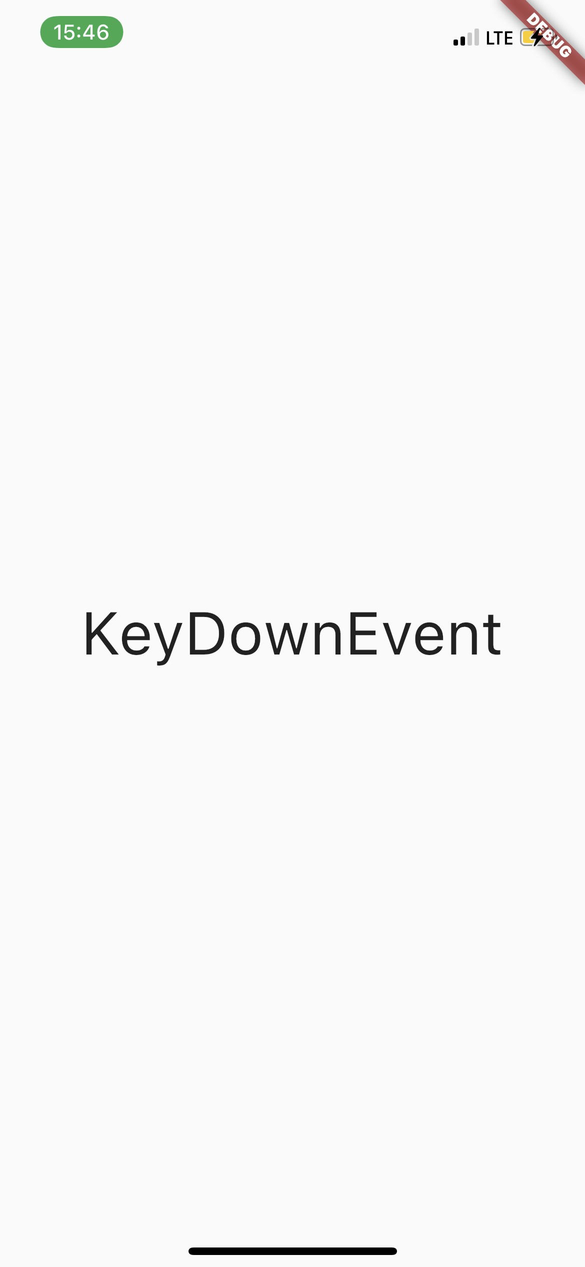 iPhone 12 Pro simulator showing KeyDownEvent text