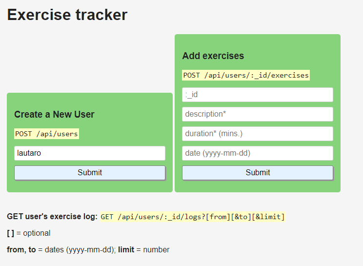 GitHub - lautarojgarcia177/freeCodeCamp-ExcerciseTracker: Nodejs ...
