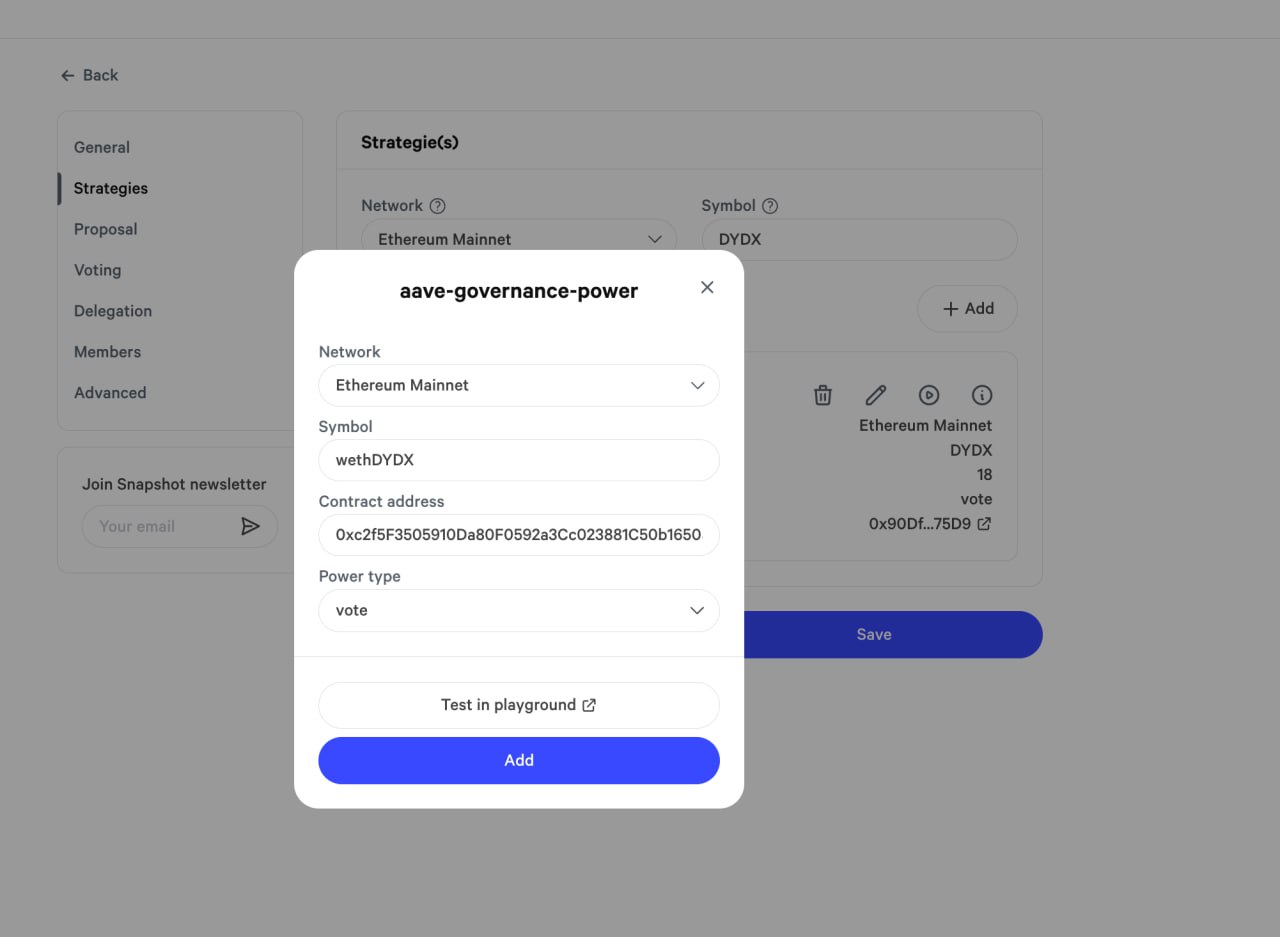 Can't add aavegovernancepower · Issue 4266 · snapshotlabs/snapshot