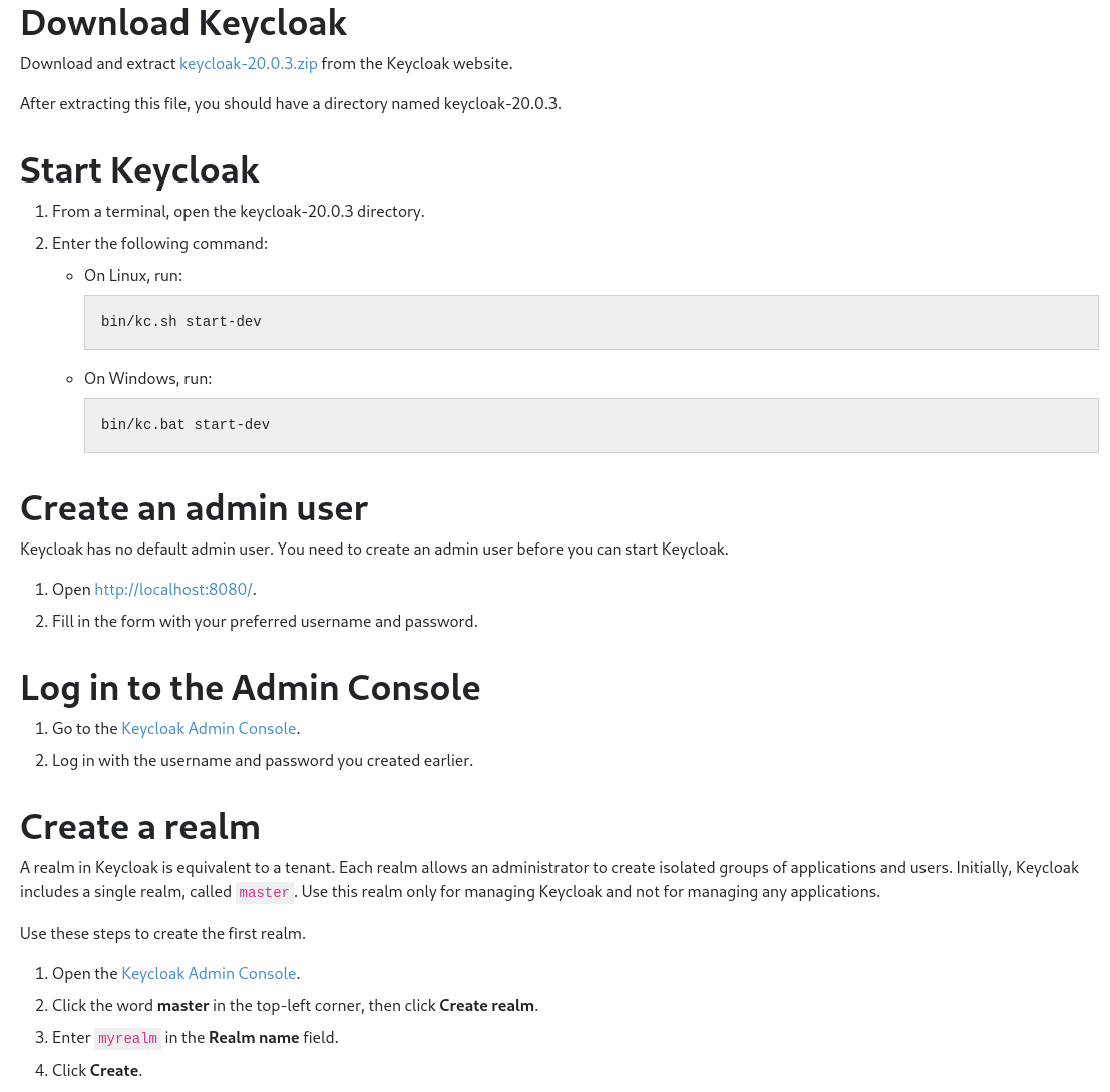 Apply to Keycloak documentation style to the Getting Started guides by