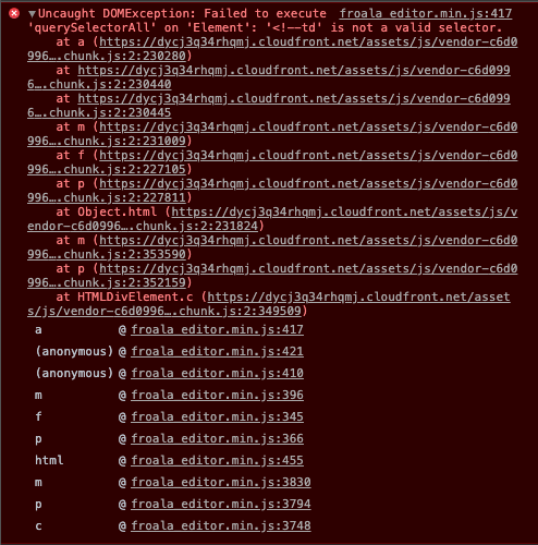 Pasting table content throwing console error (in Froala code) · Issue ...
