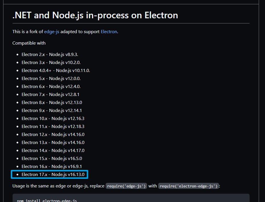 The edge module has not been pre-compiled for Electron version 17.4.8 ...