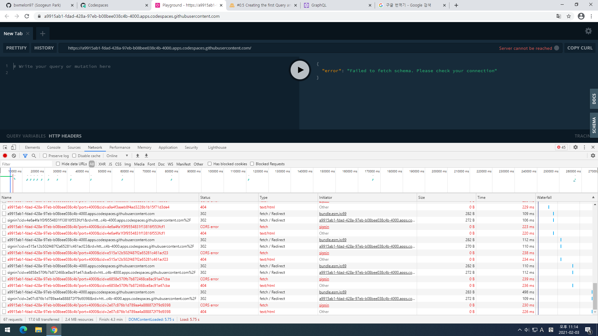 Running the GraphQL Playground on Github CodeSpace (CORS Error on Cloud ...