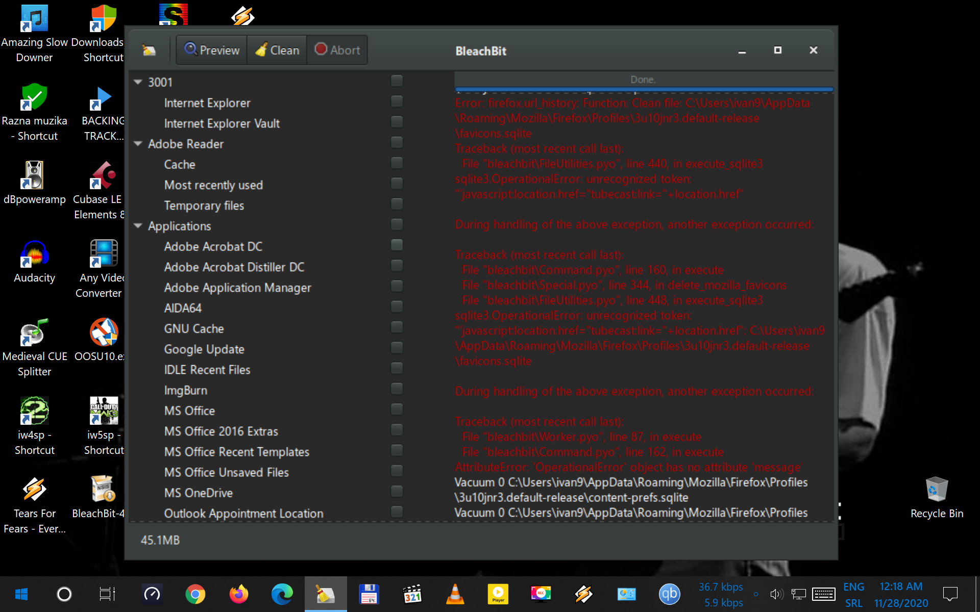 Error in 4.1.1.1770 when cleaning Firefox bookmarks (sqlite3