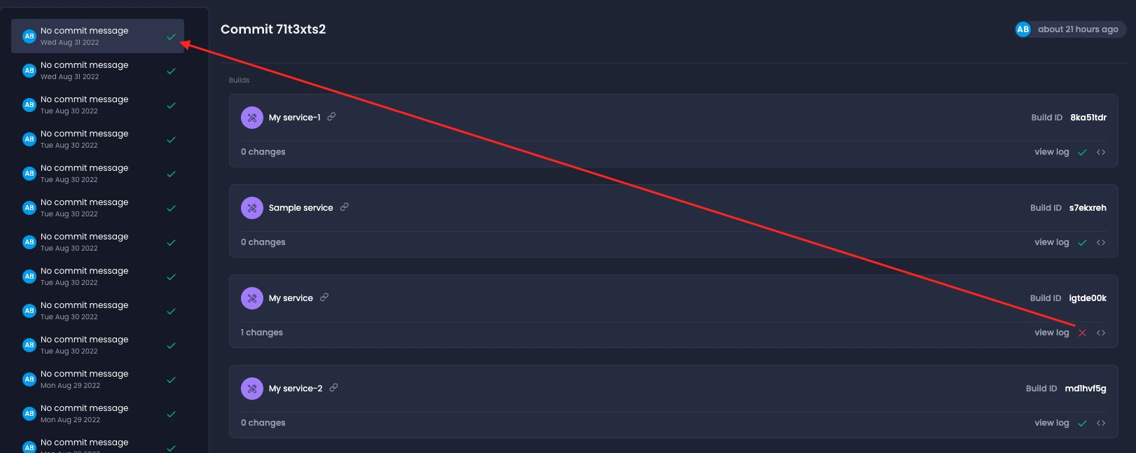 🐛 Bug Report: commit and build status - mismatch between the UI and the ...
