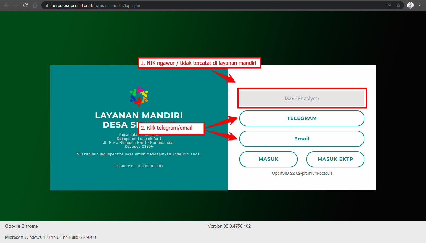 [PREMIUM] Bug/error NIK tidak terdaftar di layanan mandiri muncul notif berhasil kirim PIN ke