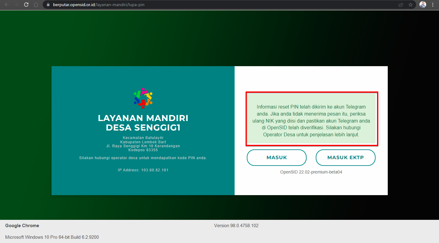 [PREMIUM] Bug/error NIK tidak terdaftar di layanan mandiri muncul notif berhasil kirim PIN ke