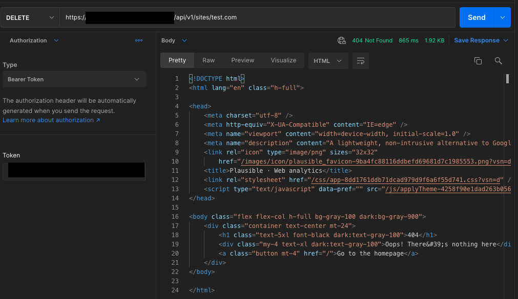 404 when deleting a site via API · Issue #1694 · plausible/analytics ...