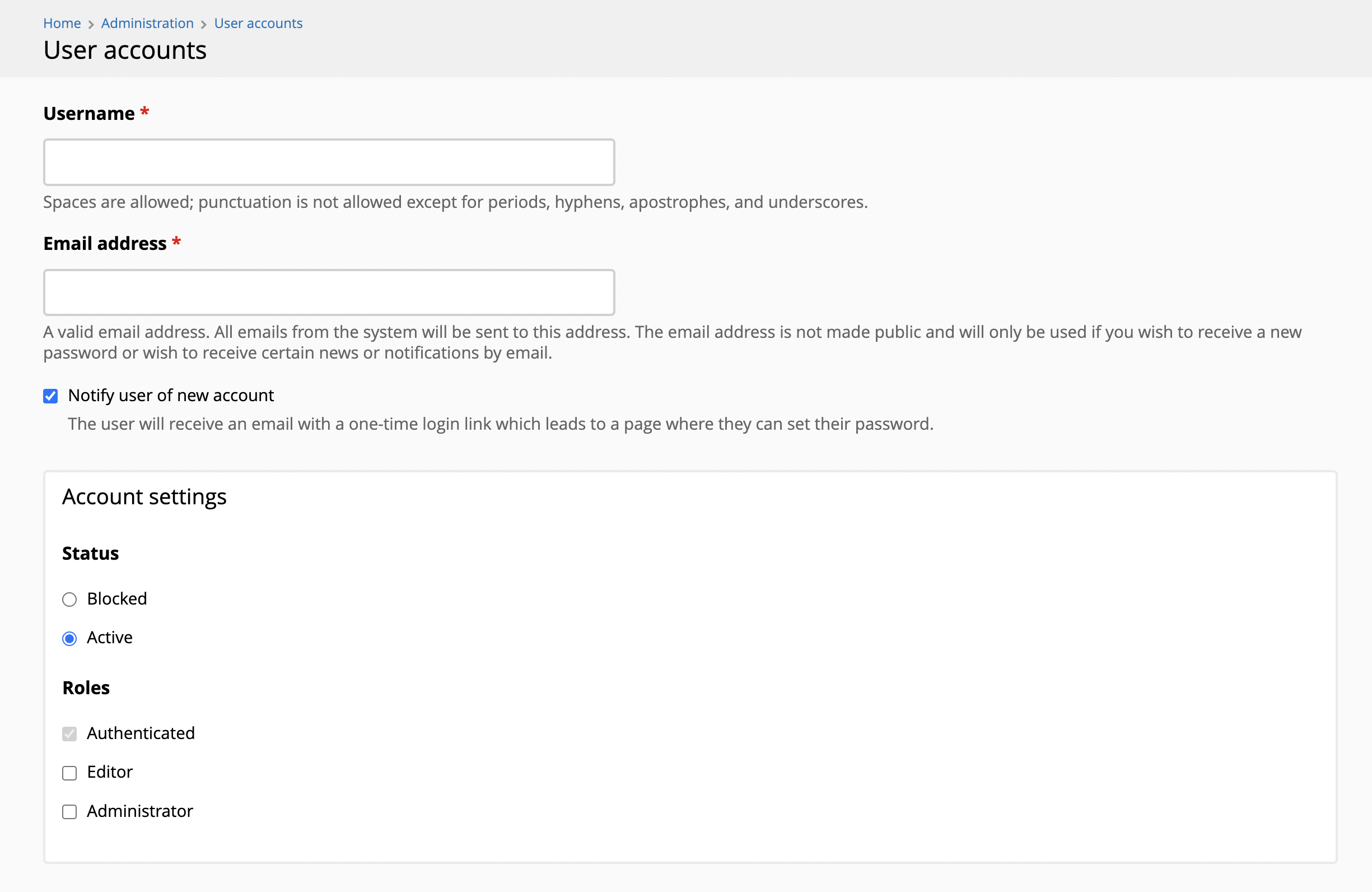 [UX] User edit/create form: render the 