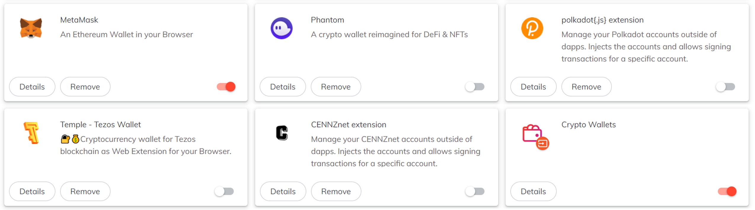 various crypto extensions