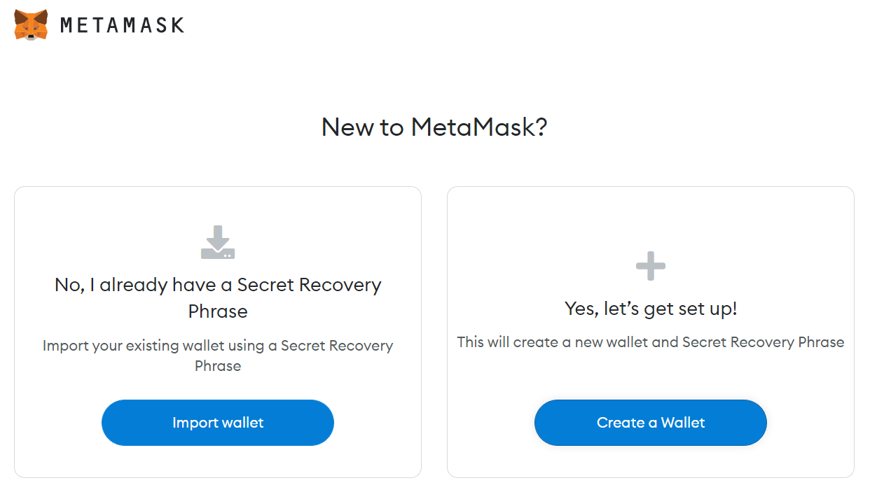 MetaMask create screen